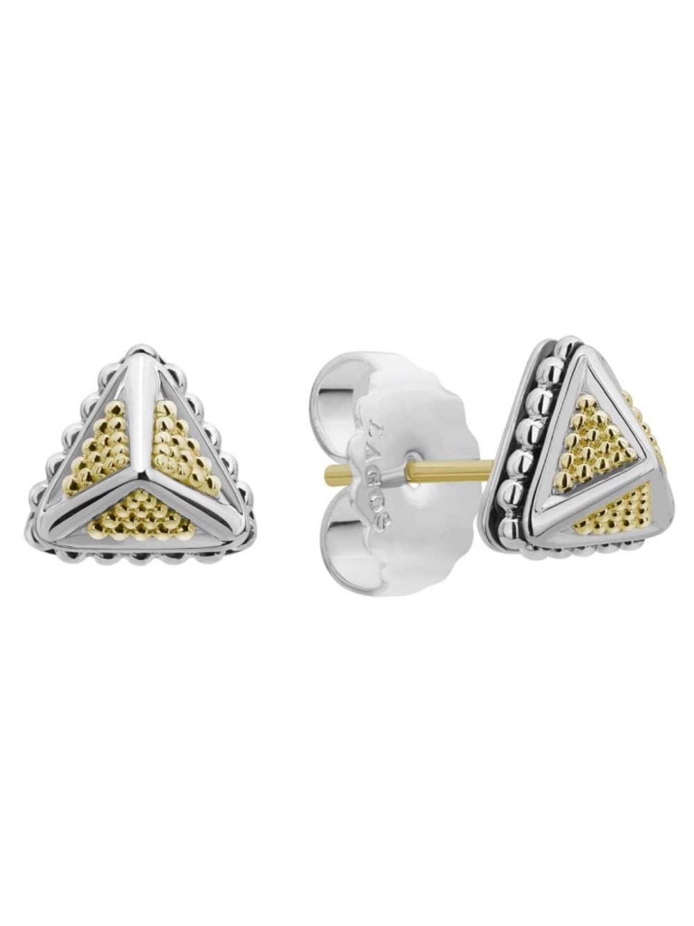 LAGOS KSL Small Pyramid Stud Earrings in Sterling Silver & 18K Yellow Gold